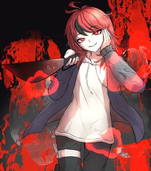 alternate_eye_color artist_request corruption dark_persona derivative_work genderswap genderswap_(mtf) highres holding holding_knife knife non-web_source official_alternate_eye_color possessed possession red_eyes red_hair rivdevy screenshot_redraw source_request sumino_takumi takumi-g_(hundred_line) the_hundred_line_-last_defense_academy- yandere