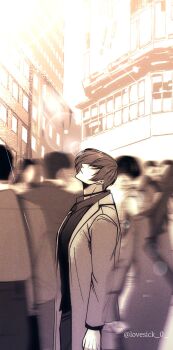 crowded highres lovesick_0 musician outdoors red_hair road snk standing street the_king_of_fighters yagami_iori