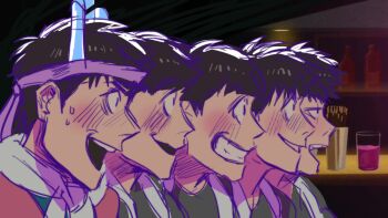 0wa0 10s 5boys bad_id bad_twitter_id black_hair blush brothers derivative_work glowstick grin hachimaki headband lineup male_focus matsuno_ichimatsu matsuno_jyushimatsu matsuno_karamatsu matsuno_osomatsu matsuno_todomatsu multiple_boys osomatsu-kun osomatsu-san osomatsu_(series) profile reference_work screenshot_redraw siblings smile sweat towel