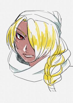 1girl blonde_hair braid braided_ponytail dark-skinned_female dark_skin eyeliner goma_tonbi hair_over_one_eye looking_at_viewer makeup nintendo portrait red_eyes sheik solo super_smash_bros. the_legend_of_zelda the_legend_of_zelda:_ocarina_of_time turban