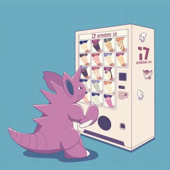 asgr_pww claws english_text gen_1_pokemon highres nidoking nintendo pokemon pokemon_(creature) sharp_teeth simple_background size_comparison size_difference tail teeth