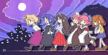 2025 6+girls ahoge apron arcueid_brunestud arms_behind_back black_dress black_pantyhose black_shoes blonde_hair blue_bow blue_hair blue_skirt bow choppy_bangs ciel_(tsukihime) city_lights cityscape cloud cloudy_sky collared_shirt crossed_arms cuff_links dress frilled_apron frills full_body full_moon guimpe hair_bow hairband hands_on_another's_shoulder hands_on_own_hips highres hisui_(tsukihime) japanese_clothes juliet_sleeves kimono kohaku_(tsukihime) light_frown loafers long_dress long_hair long_sleeves looking_back low_block_heels maid_headdress moon multiple_girls nun obi obijime one_eye_closed pantyhose platform_sandals pleated_skirt puffy_sleeves red_eyes red_skirt sandals sash school_uniform shirt shoes short_hair short_twintails shy sidelocks silhouette skirt sky smile socks spdcooler sweat sweater sweater_vest tohno_akiha tohno_manor tsukihime turtleneck turtleneck_sweater twintails walking walking_in_line white_hairband white_socks white_sweater wrist_cuffs yellow_sweater_vest yumizuka_satsuki
