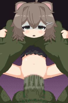 1boy 1girl animal_ears animated animated_gif censored cum_inflation empty_eyes expressionless facing_viewer gigantic_penis inflation loli missionary mosaic_censoring necrophilia orc penis pixel_art pov pov_crotch pov_hands rape rinfone ryona spread_legs stomach_bulge