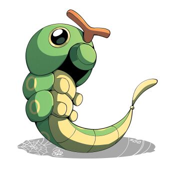 caterpie caterpillar full_body gen_1_pokemon looking_to_the_side mistray-art nintendo no_humans pokemon pokemon_(creature) signature simple_background solo white_background