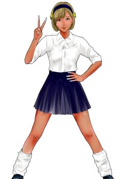 1girl asamiya_athena blonde_hair gyaru hairband leg_warmers shirt shoes skirt snk tan the_king_of_fighters tucon_b