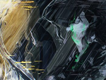 2girls alternate_costume beads black_hair evil_smile fangs fire floating ghost ghost_hands green_eyes green_fire highres hijiri_byakuren holding holding_ladle japanese_clothes kimono ladle long_hair mitsusame multiple_girls murasa_minamitsu open_mouth outdoors prayer_beads rain ship smile touhou water watercraft white_kimono