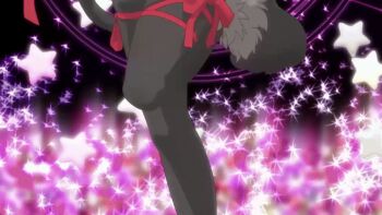 1girl animal_ears animated animated_gif anime_screenshot arm_ribbon bare_shoulders bell belly black_thighhighs blush bow cat_ears cat_girl cat_tail center_opening clothing_cutout curvy elbow_gloves fate/kaleid_liner_prisma_illya fate_(series) fur_trim gloves holding holding_wand illyasviel_von_einzbern illyasviel_von_einzbern_(beast_style) jingle_bell leg_ribbon loli long_hair looking_at_viewer magical_girl magical_ruby navel navel_cutout paw_gloves paw_shoes red_eyes red_ribbon revealing_clothes ribbon standing standing_on_one_leg star_(symbol) tail thigh_ribbon thighhighs thighs wand white_hair
