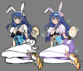 1girl absurdres animal_ear_hairband animal_ears blue_eyes blue_hair brand_of_the_exalt breasts cleavage easter_egg egg fake_animal_ears fire_emblem fire_emblem_awakening fire_emblem_heroes gloves hair_between_eyes hairband high_heels highres kaatokun long_hair lucina_(fire_emblem) lucina_(spring_exalt)_(fire_emblem) nintendo official_alternate_costume pantyhose puffy_short_sleeves puffy_sleeves rabbit_ear_hairband rabbit_ears short_sleeves sketch smile white_pantyhose