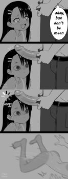1boy 1girl ass completely_nude embarrassed fang greyscale ijiranaide_nagatoro-san jumping loading_icon maho_malice monochrome nagatoro_hayase nude o_o penis penis_awe sketch smug tan