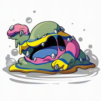 Rule 34 | alolan form, alolan muk, gen 7 pokemon, looking at viewer, mistray-art, nintendo, no humans, numbered, open mouth, pokemon, pokemon (creature), signature, simple background, solo, white background