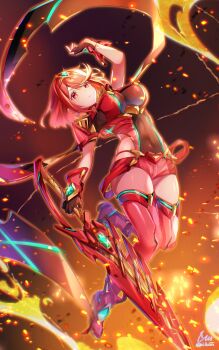 1girl absurdres aegis_sword_(xenoblade) breasts highres large_breasts pyra_(xenoblade) red_eyes red_hair short_hair solo ui_frara weapon xenoblade_chronicles_(series) xenoblade_chronicles_2