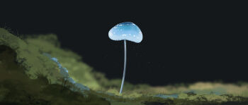 absurdres blurry blurry_background depth_of_field glowing glowing_mushroom gracile highres moss mushroom no_humans original spores