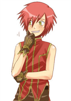 Rule 34 | 1boy, blush, brown gloves, brown pants, commentary request, dated commentary, gloves, hair between eyes, hand on own chin, looking afar, lowres, male focus, oomojiya, open mouth, pants, ragnarok online, red hair, red shirt, shirt, short hair, simple background, sleeveless, sleeveless shirt, smile, solo, upper body, white background, wizard (ragnarok online), yellow eyes