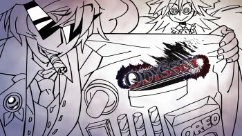 2girls cigar cigarette coat eddybird55555 formal_clothes gensokyo_odyssey highres kakkoi_elbertson logo mafia multiple_girls open_clothes open_coat oreo reiuji_utsuho smile suit sunglasses touhou triangular_eyewear white_background wings