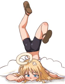 Rule 34 | 1futa, angel, angel wings, beachepisode, blonde hair, blue eyes, blush, bulge, crimvael, derivative work, futanari, halo, highres, ishuzoku reviewers, sandals, screenshot redraw, solo, wings