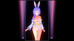 1girl 3d animal_ears animated ass barefoot blue_hair bottomless bouncing_breasts braid breasts detached_sleeves highres hololive koikatsu_(medium) large_breasts long_hair mature_female nipples pekomama pussy rabbit_ears sound tagme video virtual_youtuber walking wataamage