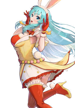 Rule 34 | 1girl, absurdres, ass, blue eyes, blue hair, eirika (fire emblem), eirika (spring company) (fire emblem), fire emblem, fire emblem: the sacred stones, gonzarez, highres, looking at viewer, nintendo, official alternate costume, rabbit ears, rabbit tail, simple background, skirt, solo, white background