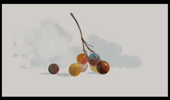 bangqiao_yan black_border border cloud food food_focus fruit grapes no_humans original painterly simple_background white_background