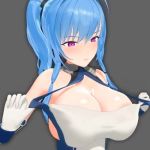 3d animated azur_lane blue_hair breasts eringi_(pixiv17465148) gloves jiggle large_breasts lowres mikumikudance_(medium) nipples ponytail purple_eyes short_hair solo source_request st._louis_(azur_lane) tagme video
