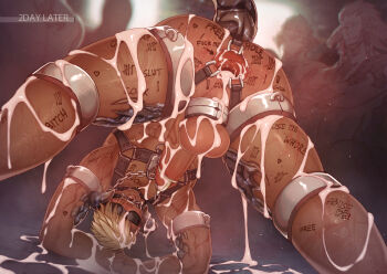 1boy absurdres after_anal aftersex ahegao anal anal_dilator anus ass ass_focus ass_grab au_ra bdsm body_writing bukkake cock_ring cum cum_in_ass cum_on_body cum_on_lower_body cumdrip cumdump dilation_belt final_fantasy final_fantasy_xiv flaccid gag gagged gagged_male gaping gaping_anus harness highres horns large_pectorals large_penis looking_at_viewer male_focus male_penetrated muscular muscular_arms muscular_male nipples pectorals penis perineum rapbitan ring_gag sex_toy short_hair solo source_request spread_anus spread_ass spread_legs sweat tail testicles top-down_bottom-up variant_set veins veiny_penis writing_on_ass yaoi