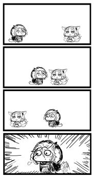 Rule 34 | 2girls, animal ears, arknights, bad id, bad twitter id, blush, chibi, chibi only, fox ears, fox girl, fox tail, fur trim, geist43195783, hair between eyes, hairband, highres, hood, hooded jacket, jacket, jitome, kitsune, kyuubi, long sleeves, multiple girls, multiple tails, open mouth, projekt red (arknights), simple background, smile, staring, suzuran (arknights), tail, tail wagging, white background, wolf ears, wolf girl, wolf tail