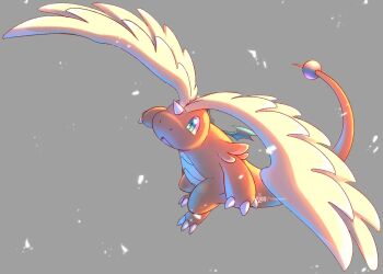 dragon dragonite full_body gen_1_pokemon grey_background head_wings highres horns mega_dragonite mega_pokemon nintendo no_humans pokemon pokemon_(creature) ridgeone simple_background single_horn wings