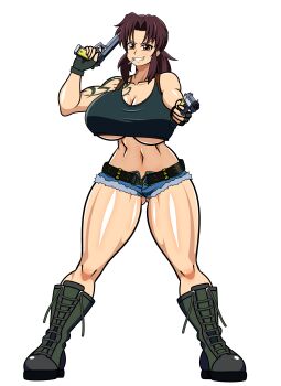 absurdres black_lagoon breasts cigarette gun hayakawakenn highres revy_(black_lagoon) smoking tagme underboob weapon