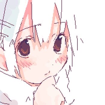 1girl archived_source asami_natsuhito blush brown_eyes closed_mouth dot_nose hair_between_eyes jaggy_lines looking_at_viewer lowres original short_hair sidelocks simple_background solo straight_hair white_background white_theme