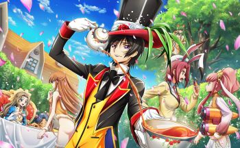 2boys 5girls alternate_costume anya_alstreim artist_request ass black_hair blue_eyes breasts brown_hair c.c. code_geass code_geass:_lost_stories curvy day decantering dress game_cg gloves green_hair highleg highleg_leotard highres kouzuki_kallen large_breasts lelouch_vi_britannia leotard long_hair looking_at_another looking_at_viewer multiple_boys multiple_girls non-web_source nunnally_vi_britannia official_alternate_costume official_art orange_hair pink_hair purple_eyes red_hair rivalz_cardemonde shirley_fenette short_hair sleeping smile tree very_long_hair white_dress wide_hips yellow_eyes