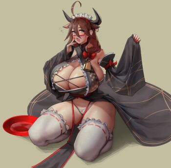 Rule 34 | 1girl, 2021, ahoge, animal ears, bell, black horns, blush, bottle, breasts, brown hair, chinese zodiac, cleavage, cleavage cutout, clothing cutout, commentary, cow ears, cow girl, cow horns, cow tail, cowbell, cup, detached sleeves, drooling, drunk, earrings, english commentary, eu03, extra ears, full body, gigantic breasts, glasses, green background, hair between eyes, hair ribbon, hoop earrings, horn ornament, horn ring, horns, japanese clothes, jewelry, kneeling, lap pillow invitation, looking at viewer, maid headdress, midriff, monster girl, nail polish, open mouth, original, panties, pantyshot, pelvic curtain, plate, red-framed eyewear, revision, ribbon, robe, sakazuki, semi-rimless eyewear, showgirl skirt, simple background, sketch, solo, squeans, tail, thick thighs, thighhighs, thighs, thong, under-rim eyewear, underwear, veins, veiny breasts, white panties, white thighhighs, wide sleeves, wine bottle, yawning, year of the ox
