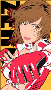 1girl brown_hair fingerless_gloves gloves green_eyes hinomoto_reiko konami red_gloves rumble_roses scarf wrestler