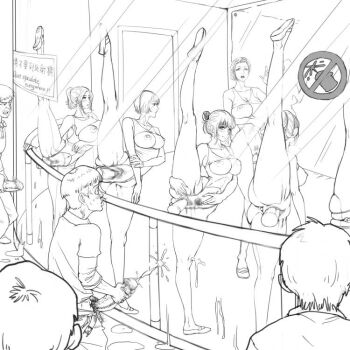 ballerina breasts casual_nudity censored cum ejaculation fixzhuzhu glass large_breasts large_penis leg_up masturbation mosaic_censoring multiple_boys multiple_girls penis pubic_hair pussy