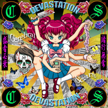 1girl adolf_hitler blood blue_dress blue_eyes cerebral demonic devastation dress extra_arms female_focus flower game_boy game_boy_(original) gradient_background handheld_game_console japan knife kr30 lact lowres nazi pink_hair pink_theme punk real_life red_shoes shoes solo swastika white_dress
