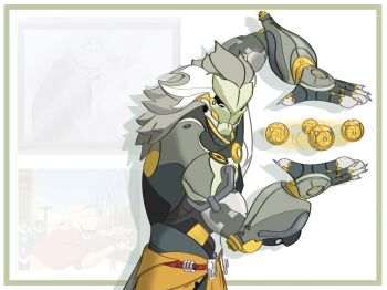 1boy aang anthony_(starstorm_48) arm_up avatar:_the_last_airbender avatar_legends ball banyue_(zenless_zone_zero) commentary drop_shadow grey_hair katara long_hair male_focus multicolored_hair robot simple_background sokka the_legend_of_korra two-tone_hair upper_body white_background white_hair zenless_zone_zero