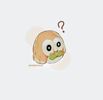 ? artist_name beak bird bow bowtie chinese_commentary commentary_request film_grain from_above gen_7_pokemon green_bow green_bowtie halftone halftone_background highres hightguy nintendo no_humans owl parted_lips pokemon pokemon_(creature) rowlet simple_background solo white_background