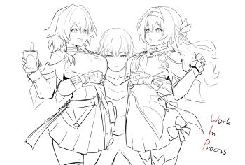 2girls absurdres bonz0616 breasts caelus_(honkai:_star_rail) cup dress drinking_straw firefly_(honkai:_star_rail) hand_on_another's_waist highres honkai:_star_rail honkai_(series) large_breasts long_hair march_7th_(honkai:_star_rail) medium_hair multiple_girls open_mouth short_hair sketch trailblazer_(honkai:_star_rail) unfinished