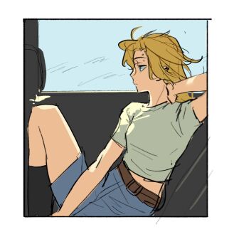 Rule 34 | 1girl, backlighting, belt, between legs, black socks, blonde hair, blue eyes, blue shorts, border, breasts, brown belt, chinese commentary, commentary request, crop top, degrees of lewdity, denim, denim shorts, earrings, expressionless, eyebrow piercing, face piercing, floating hair, from side, hand between legs, hand on own neck, high-waist shorts, highres, hoop earrings, jewelry, knee up, kneehighs, looking ahead, medium hair, parted bangs, piercing, shirt, short sleeves, shorts, sitting, sketch, small breasts, socks, solo, t-shirt, white border, white shirt, whitney (degrees of lewdity), whitney (female) (degrees of lewdity), wind, wushui zhan nao geng