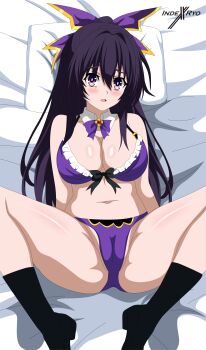 1girl absurdres bed blush bra breasts date_a_live highres indexryo large_breasts long_hair panties purple_eyes solo underwear yatogami_tohka