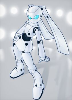 1girl absurdres blue_eyes drossel_von_flugel fireball_(series) hand_on_own_hip highres humanoid_robot joints mawaifu mechanical_hair no_mouth robot robot_girl robot_joints solo twintails