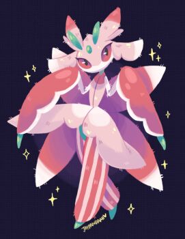 Rule 34 | antennae, artist name, commentary, english commentary, full body, gen 7 pokemon, joypandaah, lurantis, nintendo, pokemon, pokemon (creature), pokemon focus, purple background, simple background, solo, sparkle
