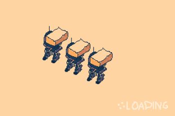 animated animated_gif battle_of_titans bully_(battle_of_titans) carrying_over_shoulder cube ironbeta isometric loading_screen mecha over_shoulder pixel_art radio_antenna reverse-jointed_legs robot rotating_view science_fiction simple_background spinning walker_(robot) weapon weapon_over_shoulder