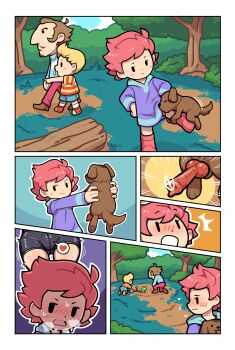1girl 3boys animal_penis bestiality blush boney dog_penis duster_(mother) erection heart knotted_penis knotting kumatora leg_grab loli lucas_(mother_3) mother_(series) mother_3 multiple_boys nintendo penis pink_hair short_hair speech_bubble surprised sweat uncensored veins veiny_penis