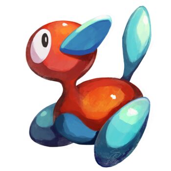 beak esuke_coil full_body gen_2_pokemon highres nintendo no_humans pokemon pokemon_(creature) pokemon_focus porygon2 simple_background solo tail white_background yellow_eyes