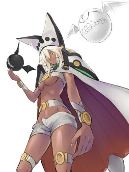 1girl abs dark-skinned_female dark_skin groin guilty_gear guilty_gear_strive open_fly ramlethal_valentine short_shorts shorts tagme tomtom_h1