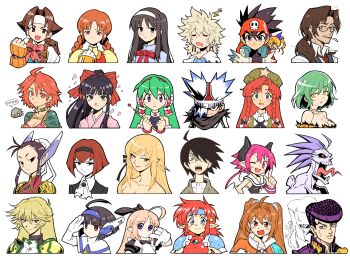 6+boys 6+girls absurdres ahoge annotation_request armor arms_up ascot bakemonogatari black_hair blonde_hair blue_headband bow braid breasts breath_of_fire brown_hairband capcom character_request charu_(saru_getchu) cleavage clenched_hand closed_eyes closed_mouth commentary copyright_request crazy_diamond darkstalkers diamond_wa_kudakenai disgaea eiyuu_densetsu english_commentary estelle_bright fingerless_gloves glasses gloves green_hair hair_between_eyes hair_bow hairband hand_on_own_hip headband higashikata_josuke highres hikage_(senran_kagura) hong_meiling index_finger_raised itoshiki_nozomu jojo_no_kimyou_na_bouken justice_gakuen kiss-shot_acerola-orion_heart-under-blade large_breasts light_blush long_hair looking_at_viewer mail_(popful_mail) makai_senki_disgaea meitenkun melty_blood monogatari_(series) multiple_boys multiple_girls one_eye_closed open_mouth orange_hair oshino_shinobu partially_annotated pauldrons pink_hair pointy_ears popful_mail popful_mail_(character) purple_eyes purple_hair raspberyl red_bow red_hair red_lips sakura_taisen salute saru_getchu sayonara_zetsubou_sensei sega serious shinguuji_sakura short_hair shoulder_armor sleeping smile snk sony sora_no_kiseki spdcooler specter_(saru_getchu) the_king_of_fighters tohno_akiha tongue tongue_out touhou tsukihime twin_braids twintails v-shaped_eyebrows white_ascot white_headband yellow_eyes zzz