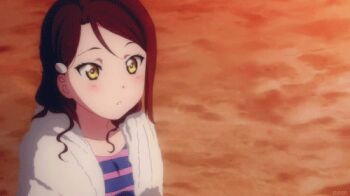 1girl animated animated_gif bad_tag female female_focus long_hair love_live! love_live!_(series) love_live!_sunshine!! lowres red_hair sakurauchi_riko solo swimsuit yellow_eyes