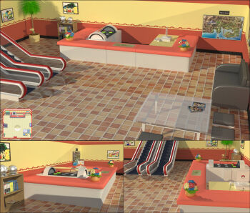 00s 3d aipom alternate_color bellsprout cameo chair chansey chikorita commentary computer computer_mouse floor flower food fruit gen_1_pokemon gen_2_pokemon great_ball highres holding holding_food holding_fruit indoors kanto_map magby map meowth monitor nintendo no_humans pichu pikachu plant poke_ball poke_ball_theme pokemon pokemon_(creature) pokemon_center pokemon_frlg scenery shiny_pokemon shuckle table teddiursa themed_object tile_floor tiles tree tribalise vase