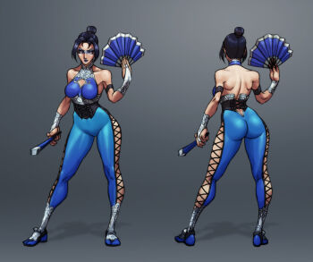 1girl ass breasts earrings hand_fan jewelry jiggeh kitana midway_games mortal_kombat_(series)