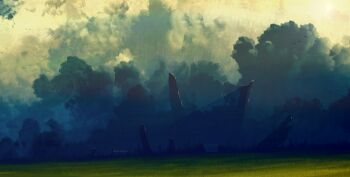 absurdres artist_name cloud cloudy_sky colorful commentary commentary_request day english_commentary highres iriza_katou landscape meadow mixed-language_commentary no_humans original outdoors scenery simple_bird sky