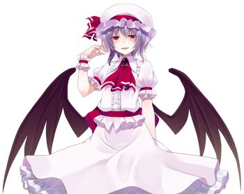 Rule 34 | 1girl, arm at side, ascot, back bow, bat wings, blush, bow, brooch, center frills, commentary request, cowboy shot, crote, dress, fingernails, frilled dress, frilled shirt, frilled shirt collar, frilled skirt, frills, half-closed eyes, hand up, hat, hat ribbon, highres, jewelry, large variant set, layered skirt, looking at viewer, mob cap, open mouth, pink hat, pink shirt, pink skirt, pink wrist cuffs, puffy short sleeves, puffy sleeves, purple hair, red ascot, red bow, red eyes, remilia scarlet, ribbon, shirt, short hair, short sleeves, skirt, smile, solo, standing, tachi-e, teeth, touhou, transparent background, upper teeth only, variant set, wings, wrist cuffs